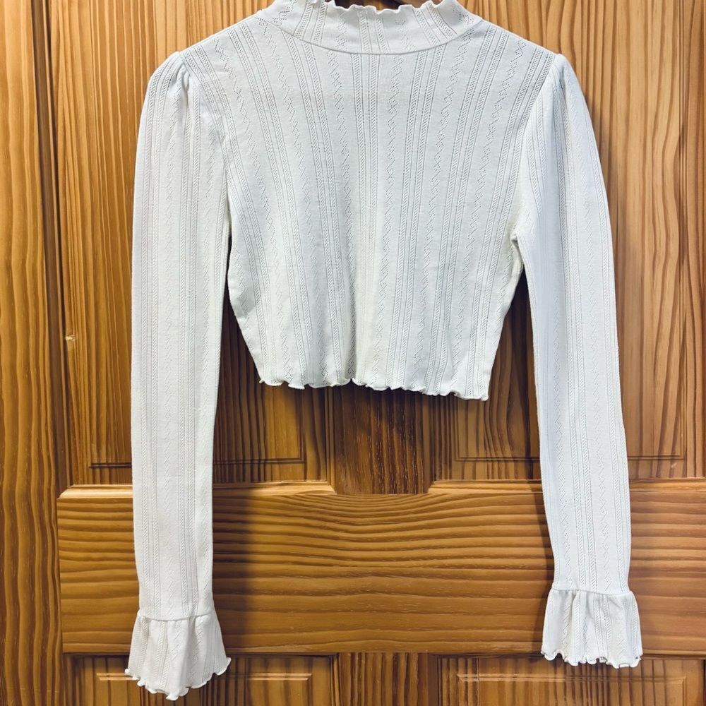 Intimately Free People Cream Ruffled Cropped Crop Shirt Top Tee Size S